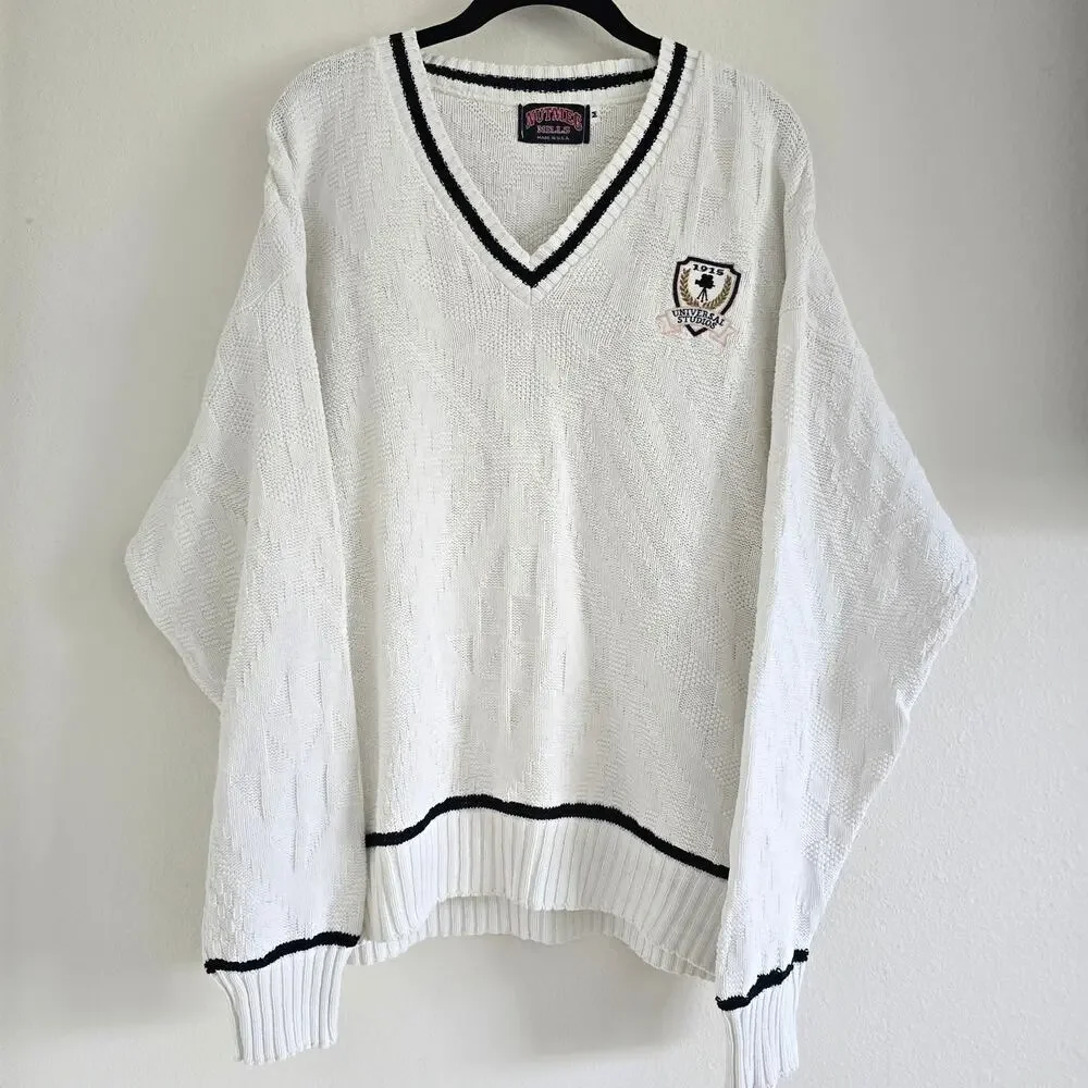 Vintage Nutmeg Universal Studio Men's V-neck Sweater SZ-M Textured Cotton Preppy